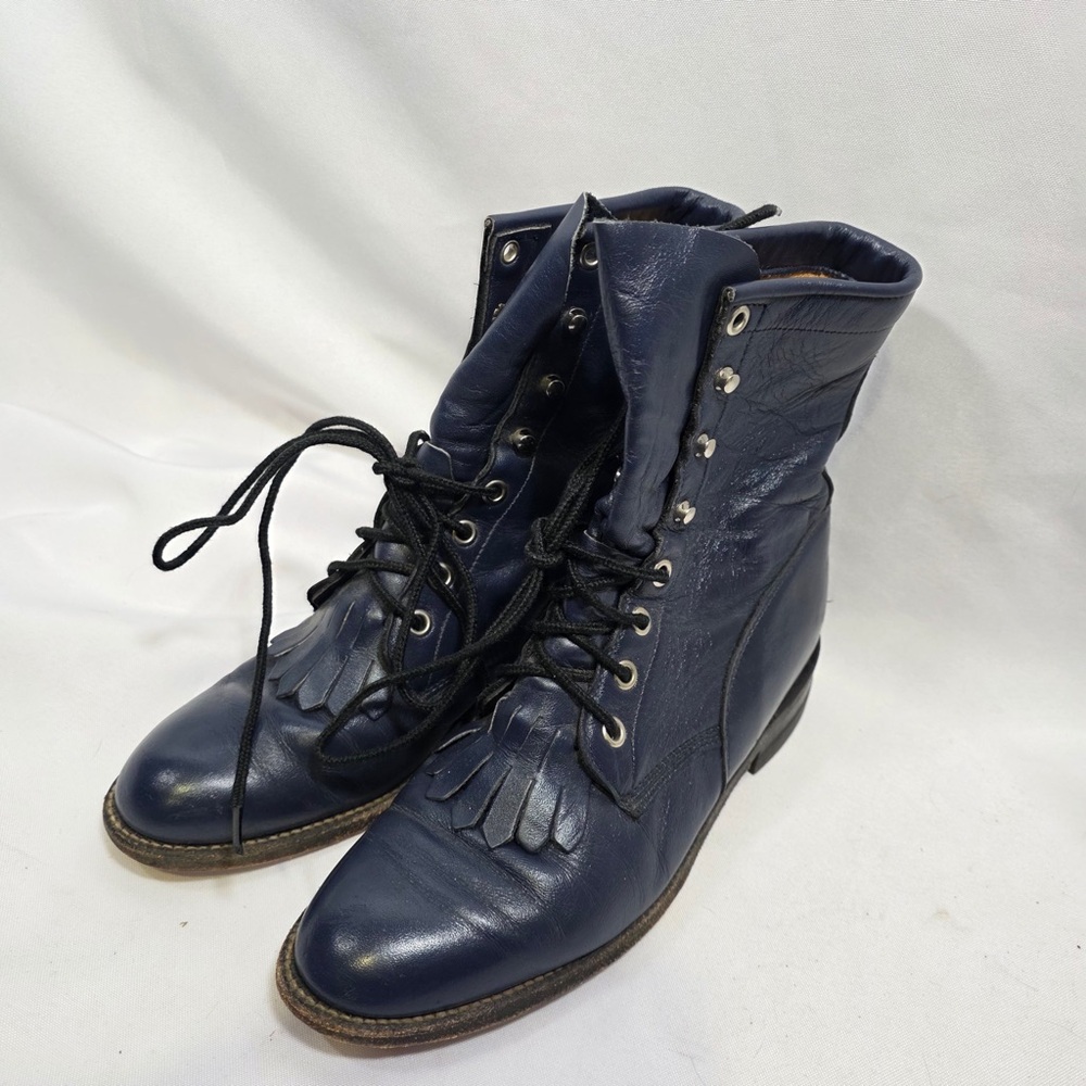Justin Vintage Navy Blue Roper Kiltie Granny Western Leather Boots Women’s 6.5B